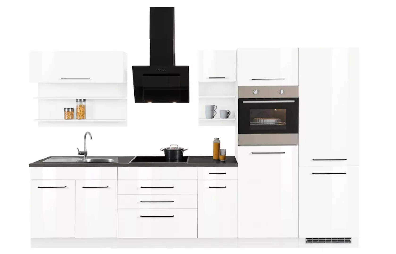 HELD MÖBEL Küchenzeile "Tulsa", mit E-Geräten, Breite 350 cm, schwarze Meta günstig online kaufen