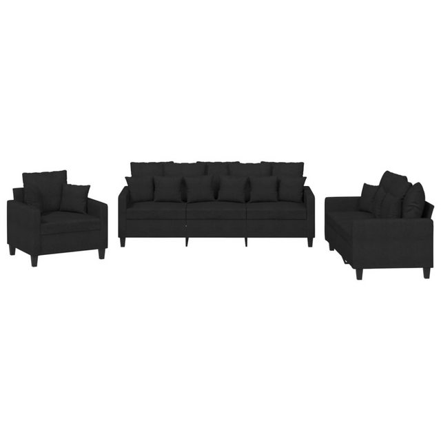 vidaXL Sofa Sofagarnitur Set mit Kissen Stoff, 3-tlg., Schwarz günstig online kaufen