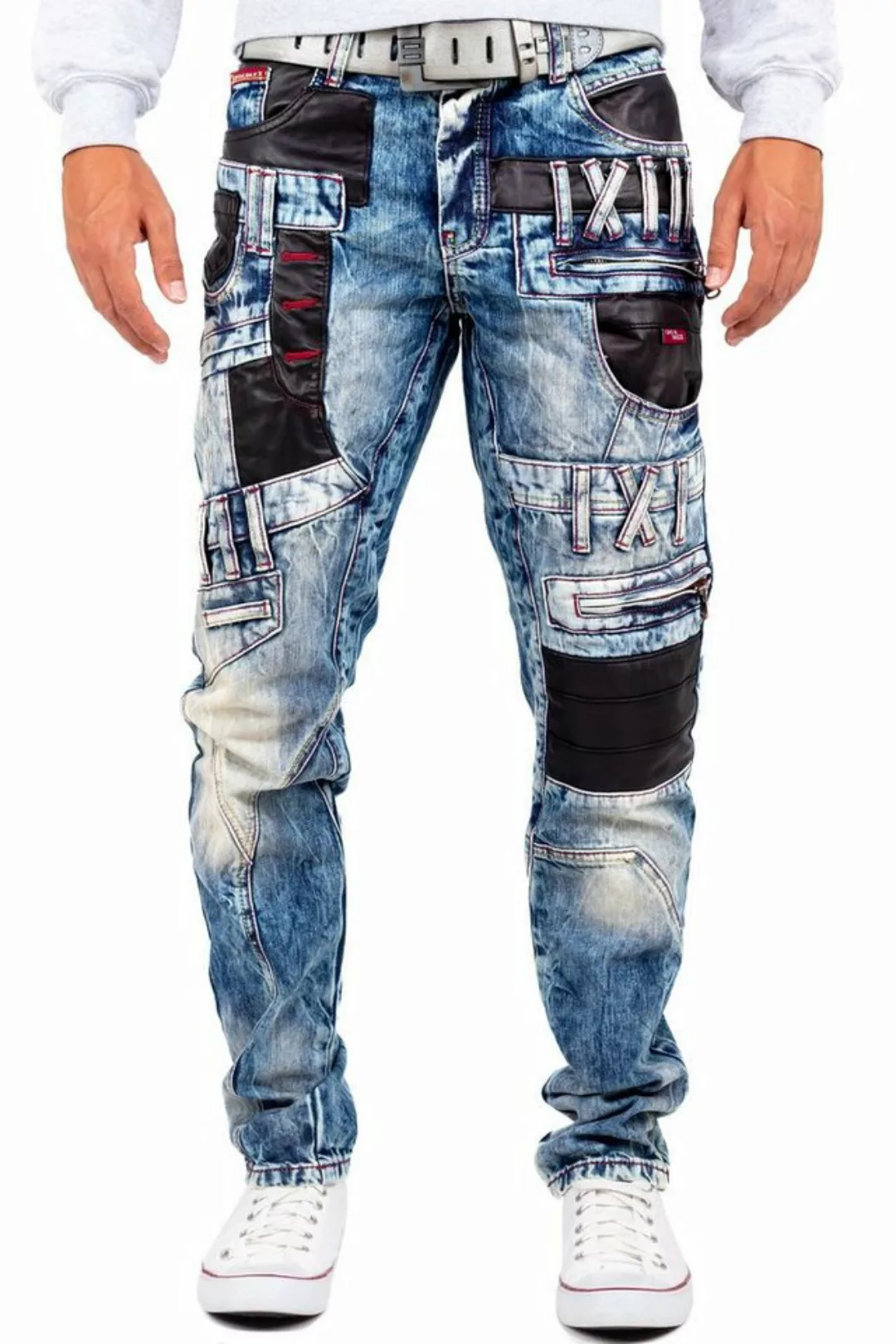 Cipo & Baxx Bikerjeans Herren Hose BA-CD482 W29/L32 (1-tlg) mit Kunstleder günstig online kaufen