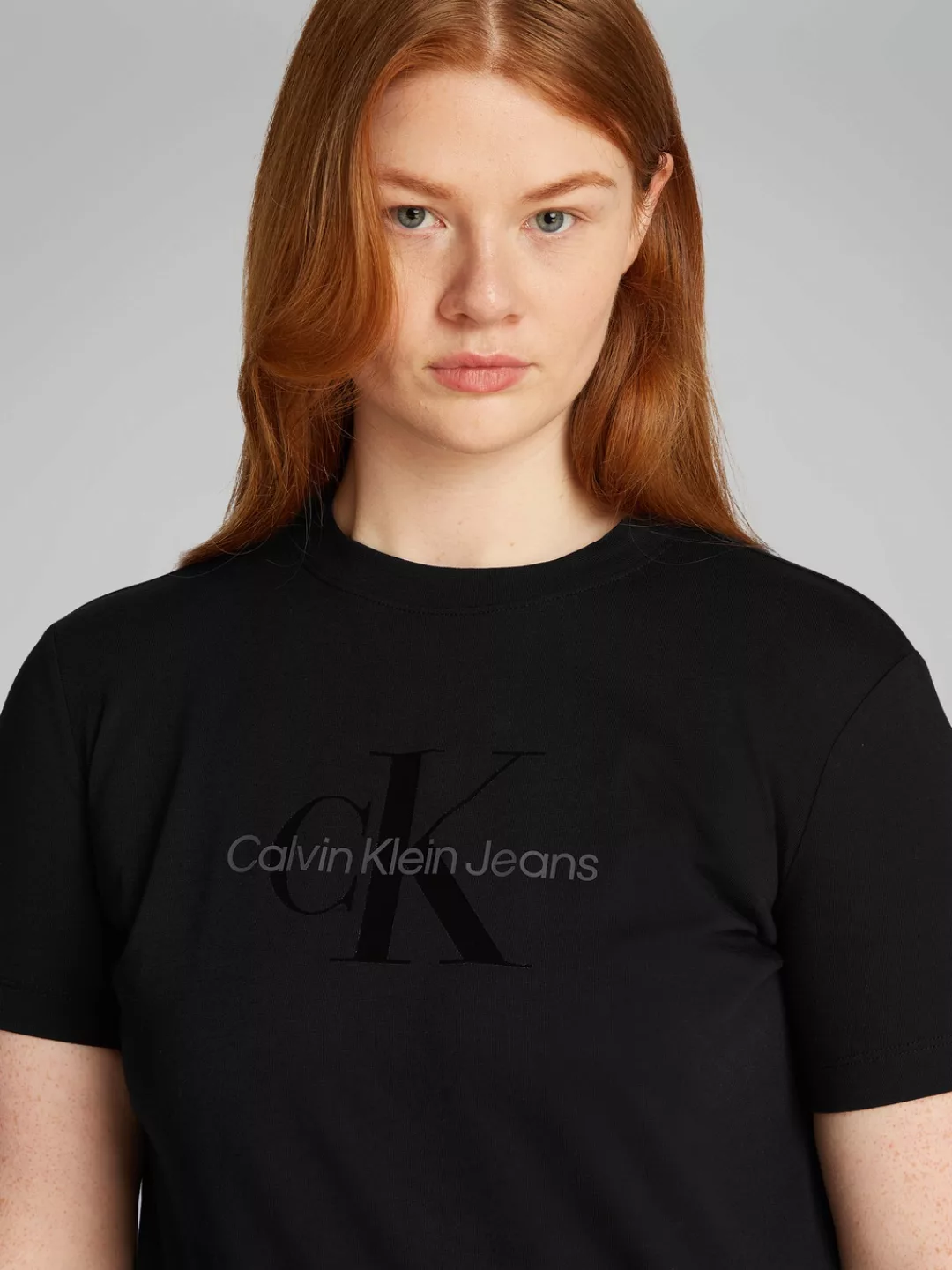 Calvin Klein Jeans Plus T-Shirt "PLUS GLOSSY MONOLOGO REGULAR TEE", mit glä günstig online kaufen