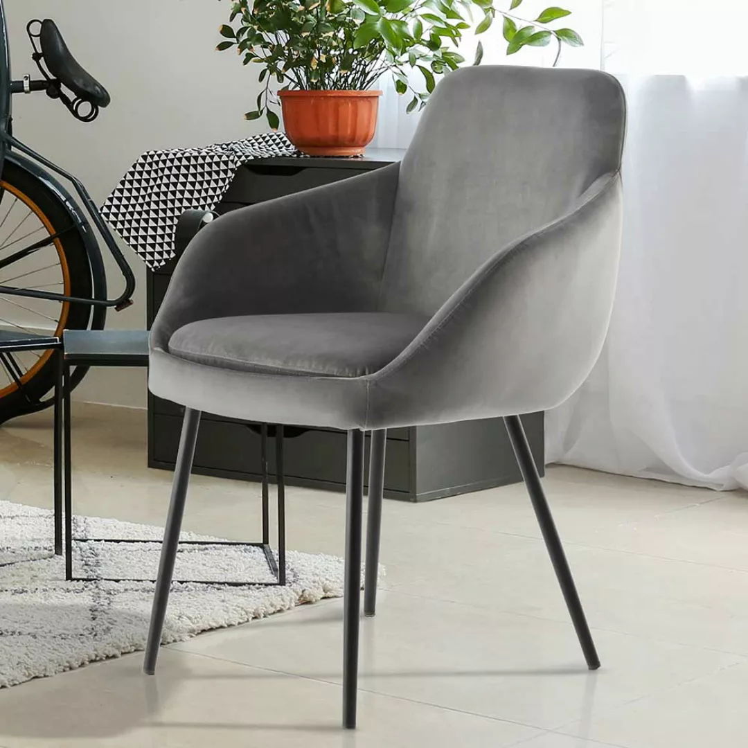 Esstisch Stühle in Grau Samt Eisengestell in Schwarz (2er Set) günstig online kaufen
