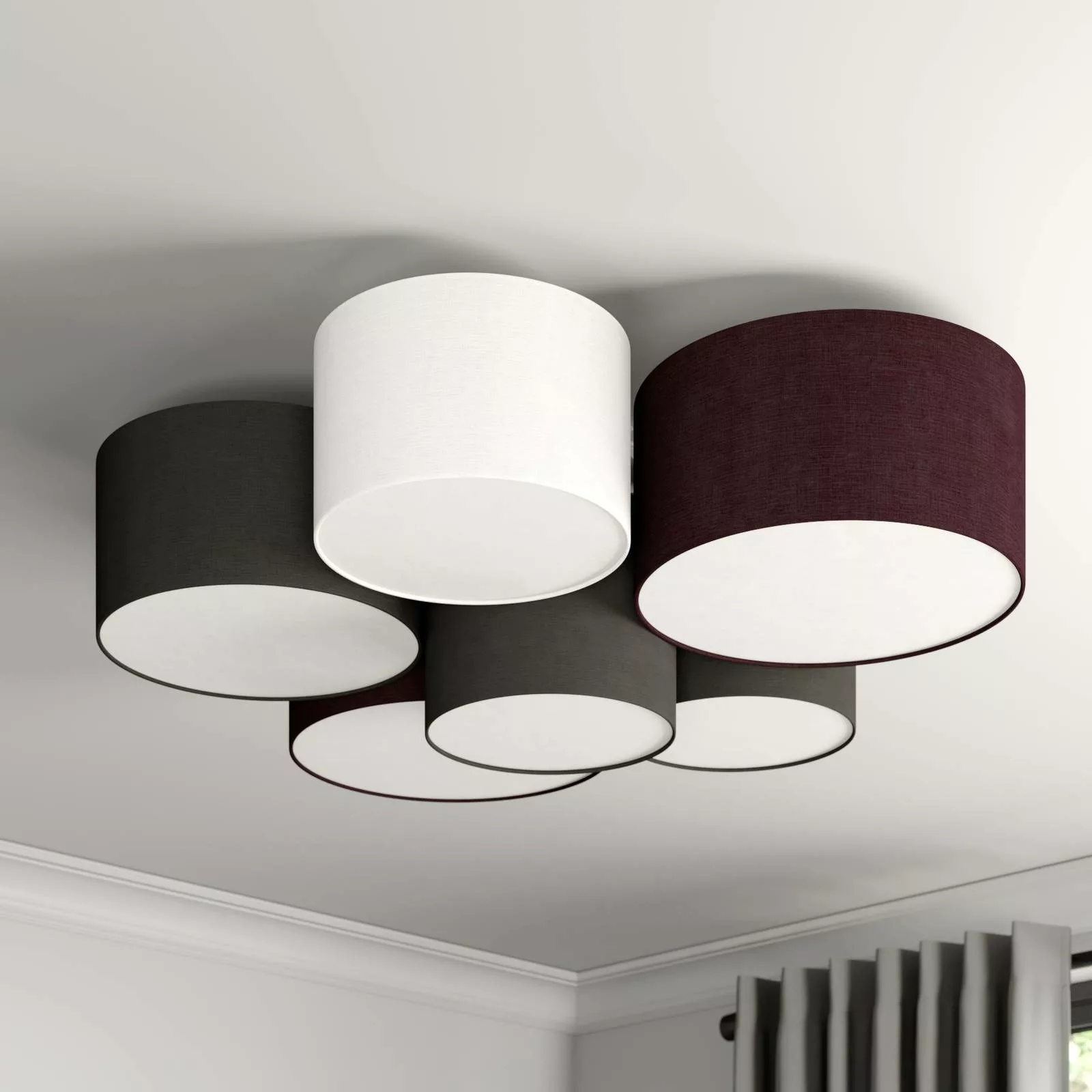 Lindby Laurenz Deckenlampe, 6-fl., grau, braun günstig online kaufen