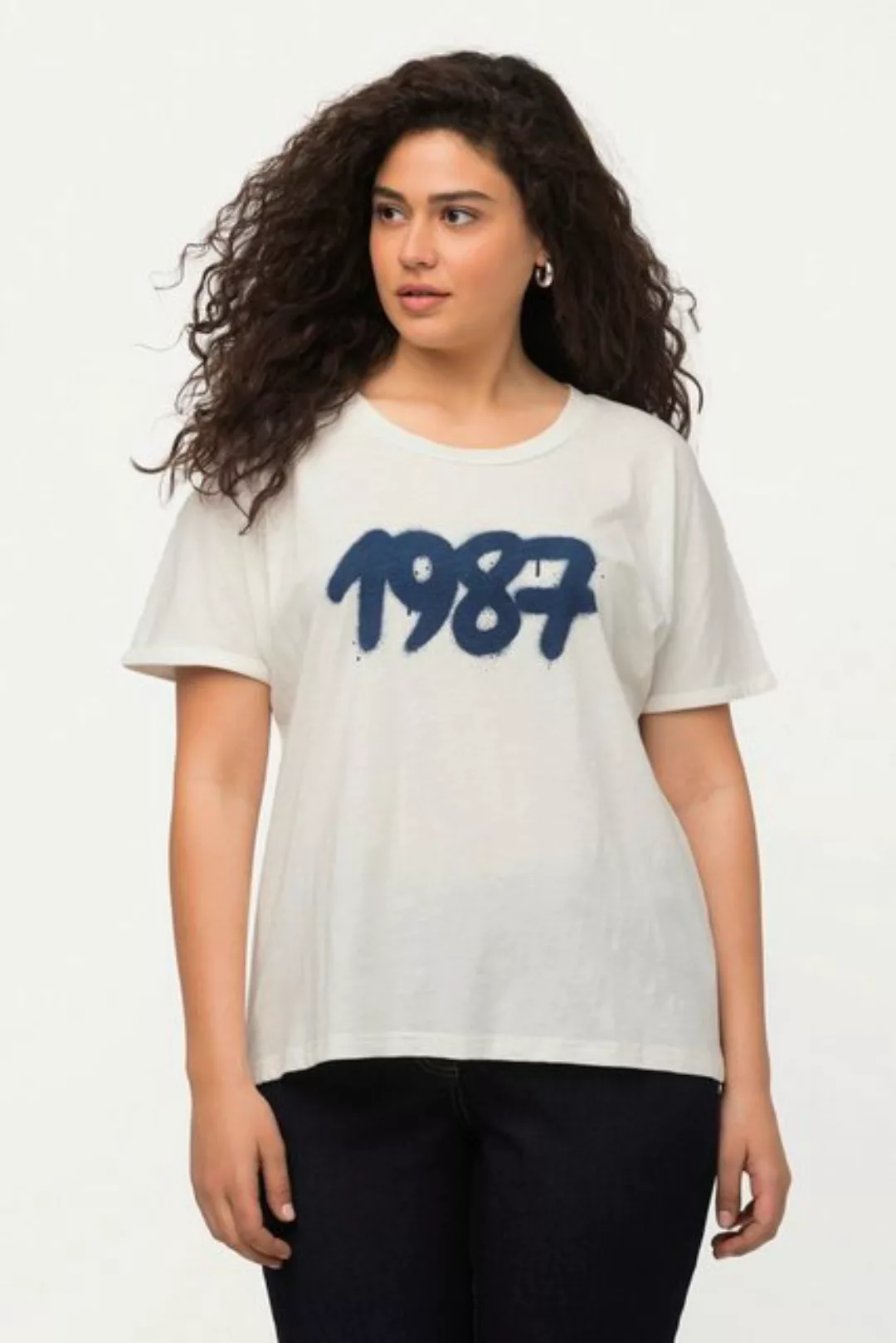 Ulla Popken Rundhalsshirt T-Shirt Spray-Design Oversized Rundhals Halbarm günstig online kaufen