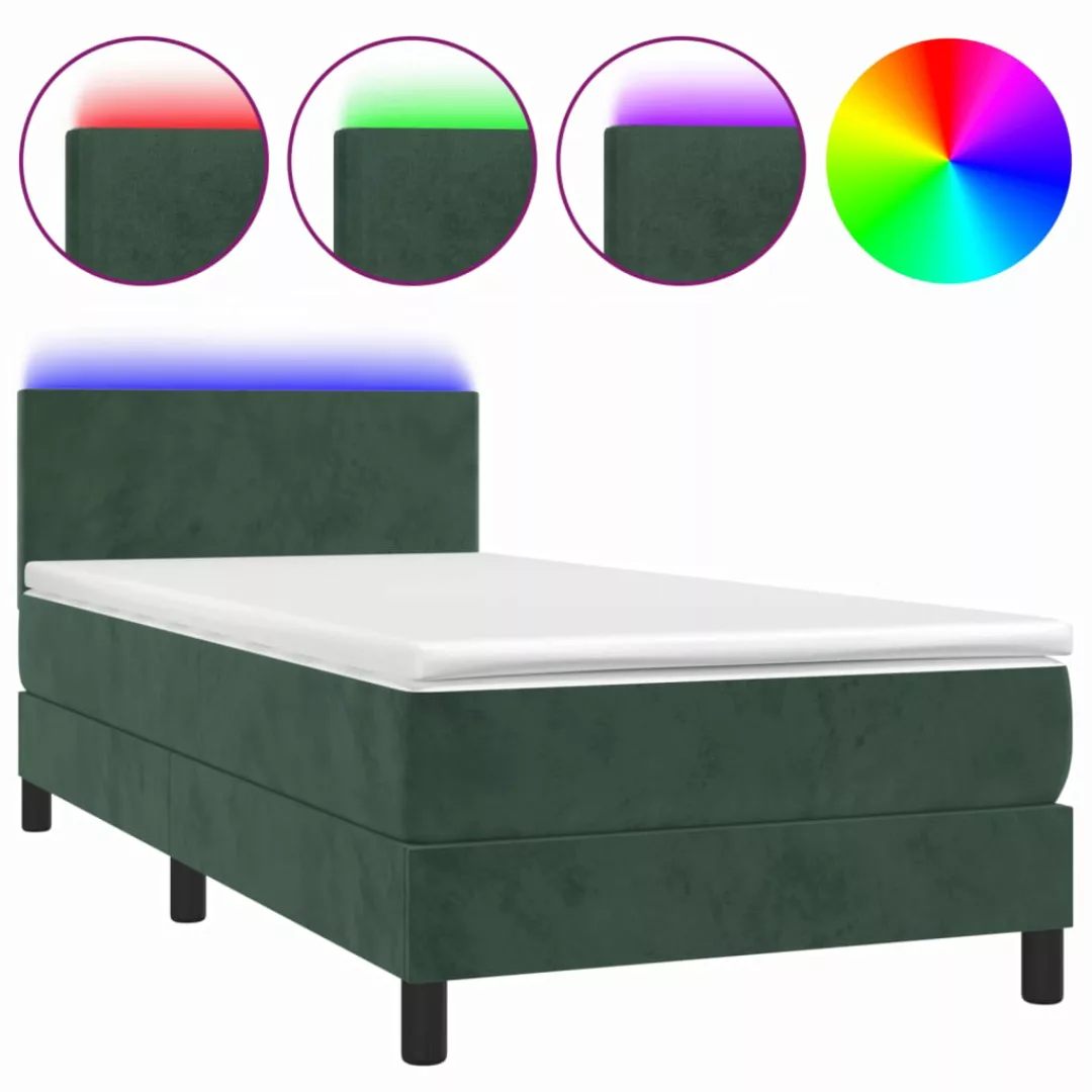Vidaxl Boxspringbett Mit Matratze & Led Dunkelgrün 80x200 Cm Samt günstig online kaufen