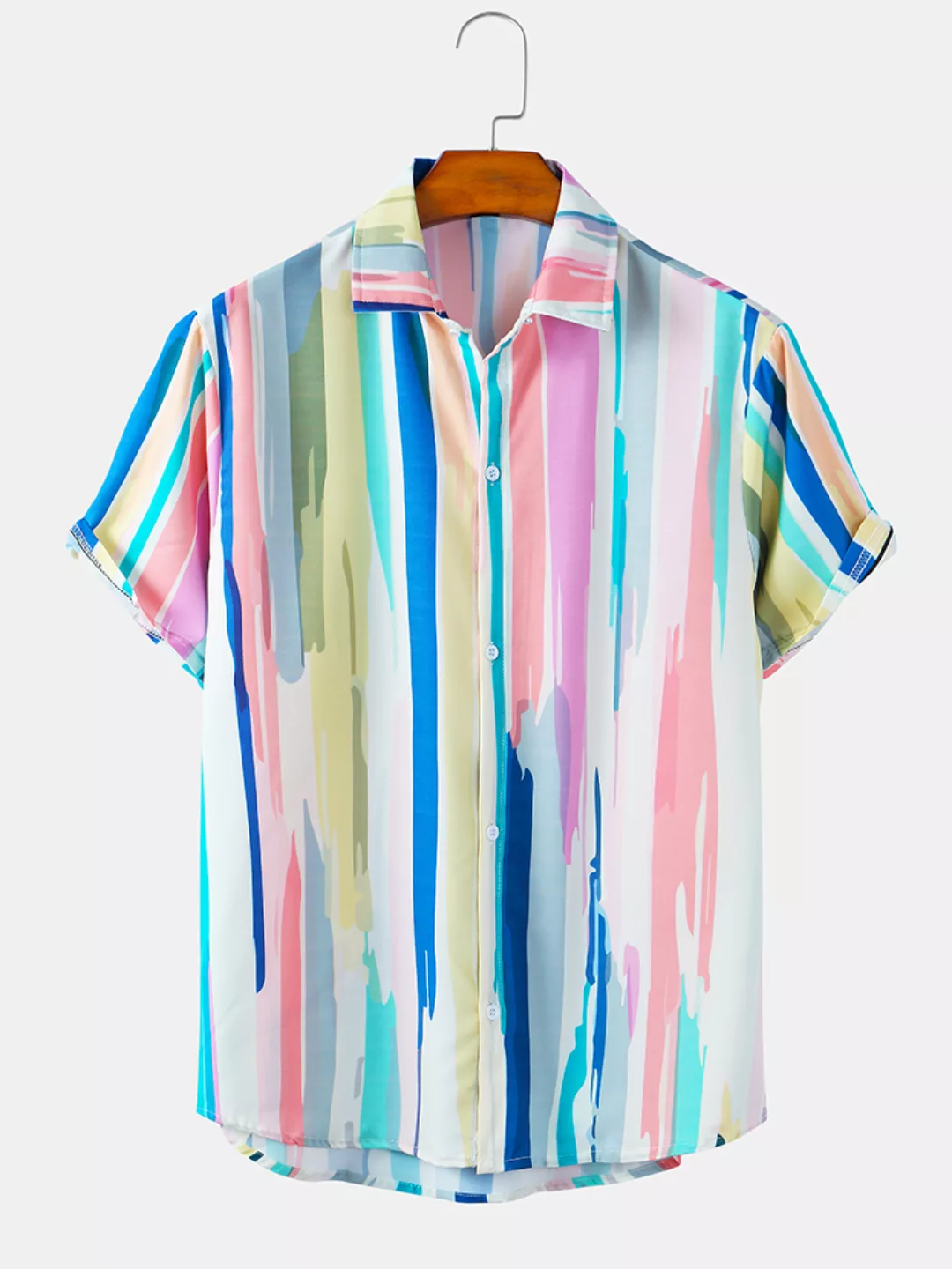 Mens Striped Printed Gradient Light Lässige Kurzarmhemden günstig online kaufen