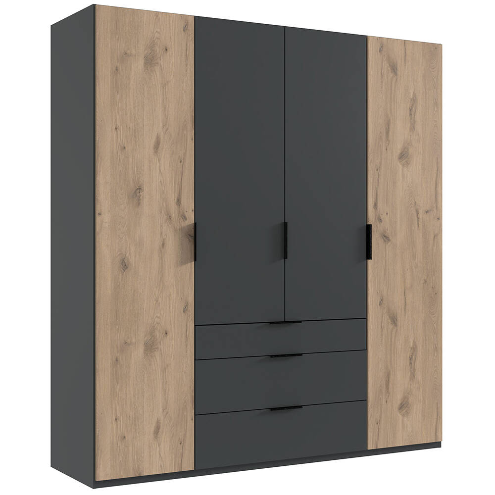 Kleiderschrank 200 cm breit modern in grau mit Eiche BIELLA-43 günstig online kaufen