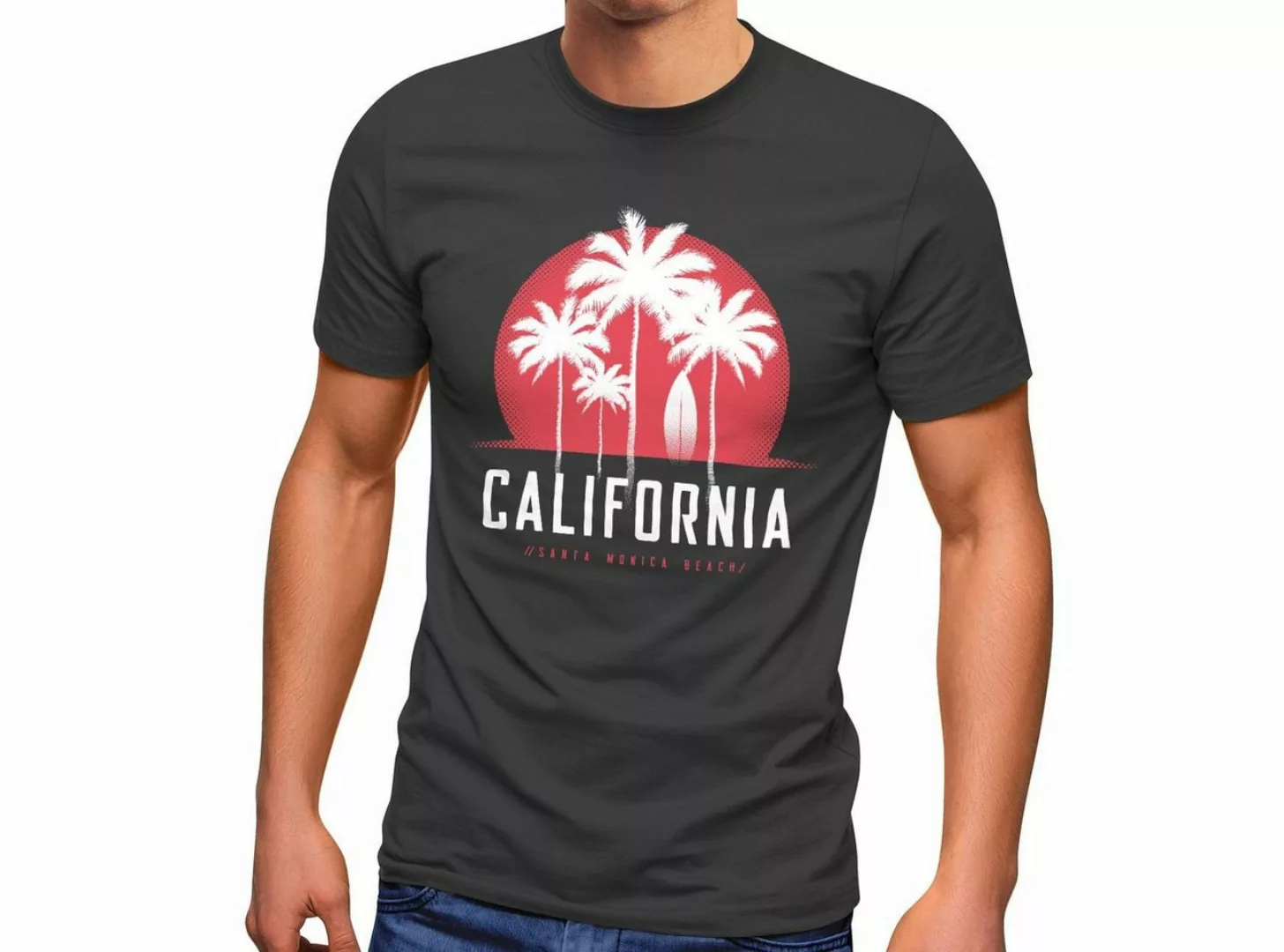 Neverless Print-Shirt Herren T-Shirt California Palmen Santa Monica Beach S günstig online kaufen