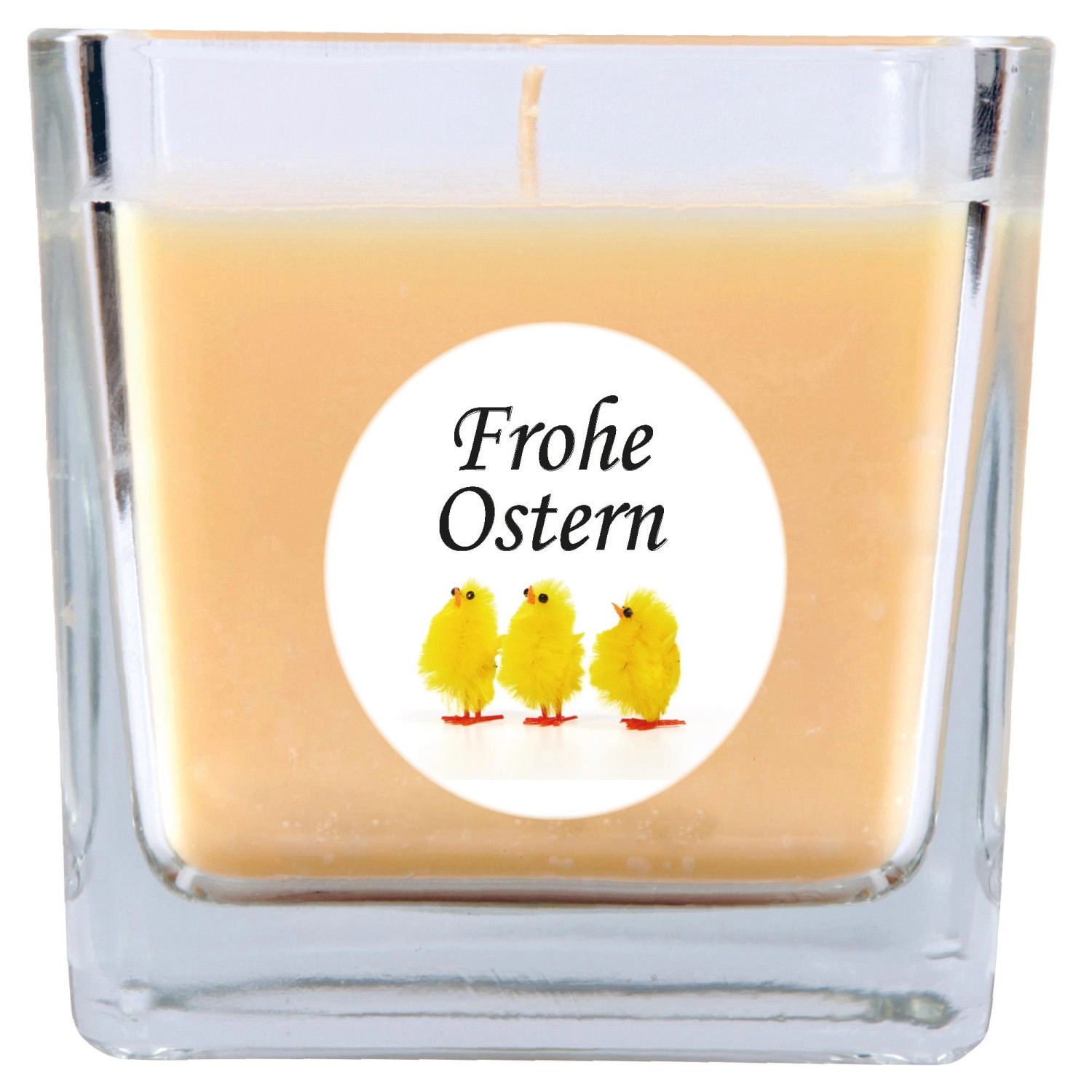 HS Candle Duftkerze & Glas Frohe Ostern Viereck 8 x 7,5cm Vanille Küken günstig online kaufen