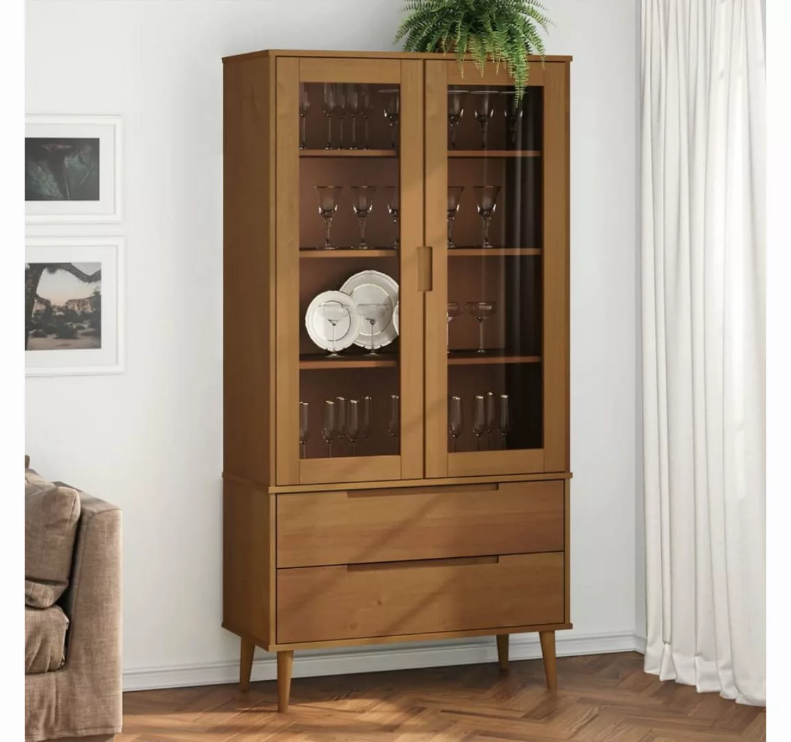 vidaXL Vitrine Vitrinenschrank MOLDE Braun 90x35x175 cm Massivholz Kiefer günstig online kaufen