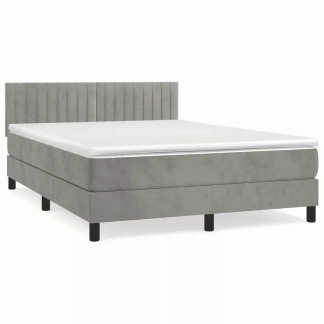 furnicato Bett Boxspringbett mit Matratze Hellgrau 140x190 cm Samt (1-tlg) günstig online kaufen