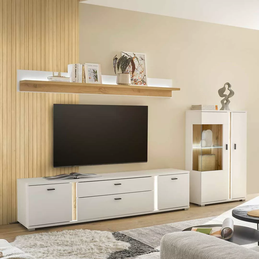 Wohnzimmer Schrankwand zweifarbig in modernem Design 125 cm hoch (dreiteili günstig online kaufen