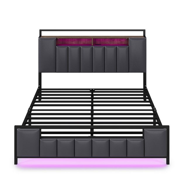 OKWISH Polsterbett Funktionsbett mit LED-Licht, mit USB-Steckdose (Bettgest günstig online kaufen