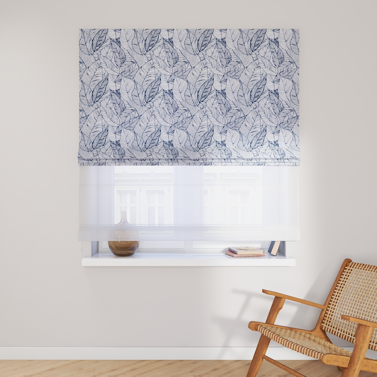 Dekoria Doppelraffrollo Duo, dunkelblau-weiß, 50 x 60 cm günstig online kaufen