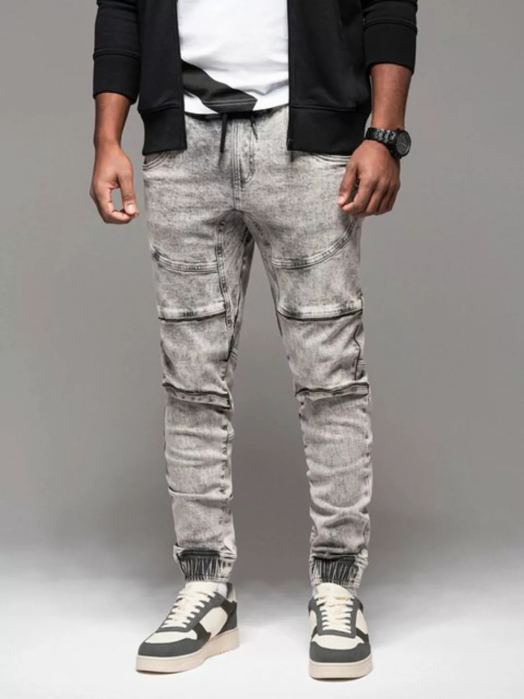 OMBRE Destroyed-Jeans Jogginghose aus Denim mit Rissen und Reißverschlüssen günstig online kaufen