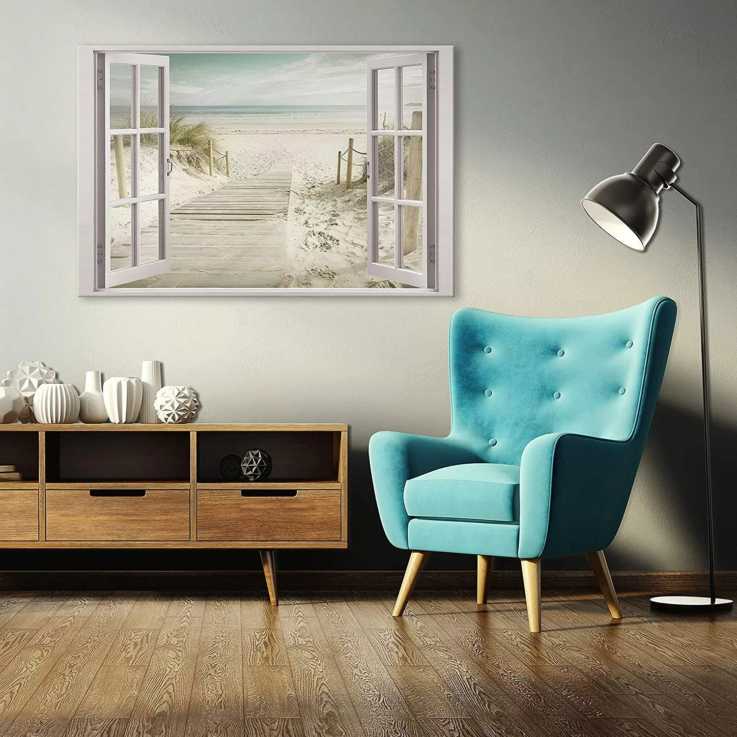 Wallarena Leinwandbild Fensterblick Strand Meer Natur günstig online kaufen
