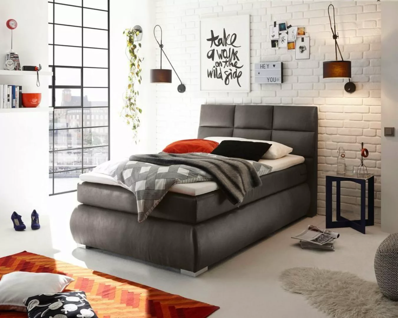 ED EXCITING DESIGN Boxspringliege (120 x 200 cm, Kosali 1 grey 120 cm), Gra günstig online kaufen