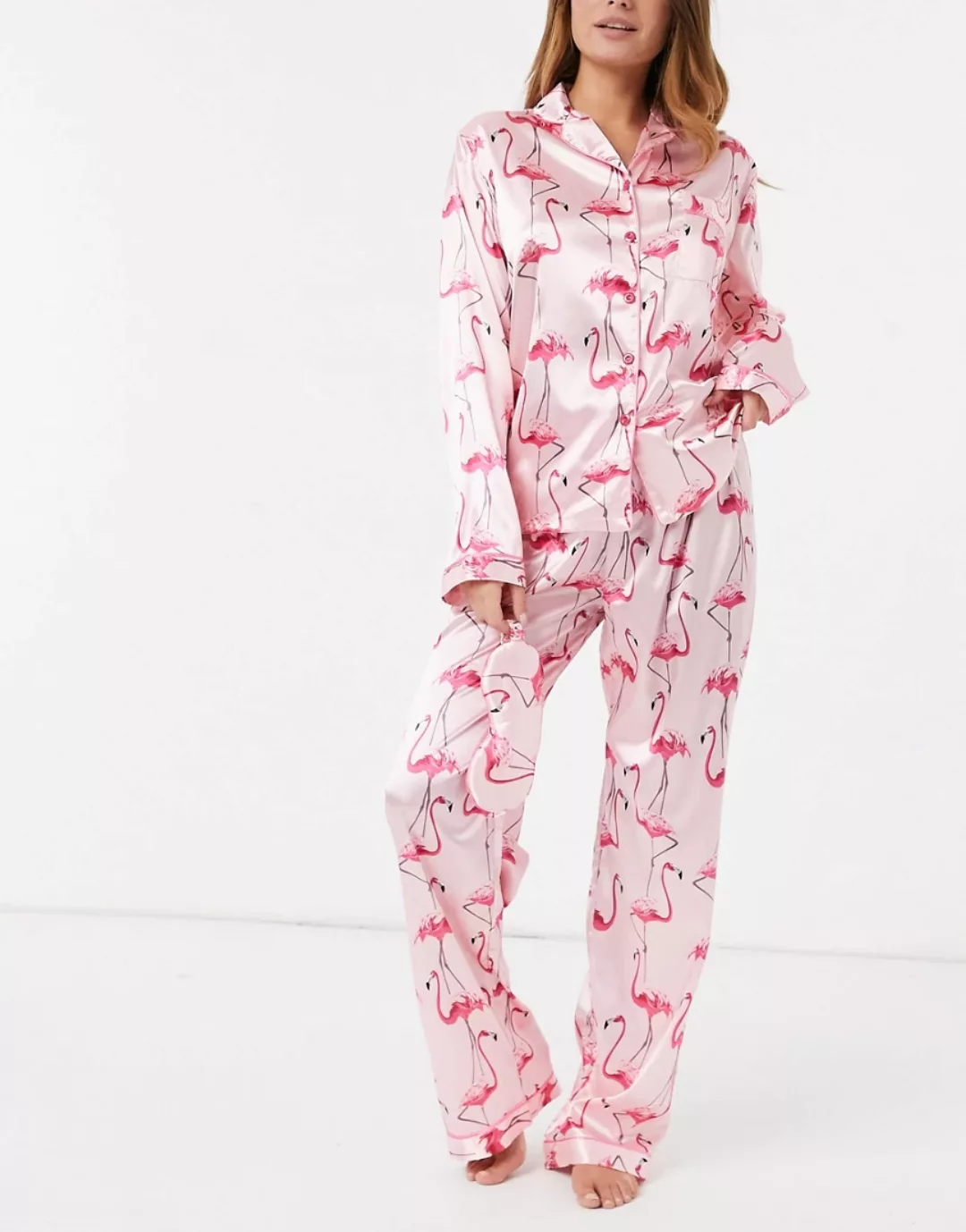Night – 6-teiliges Pyjama-Set mit Flamingomuster in Rosa günstig online kaufen