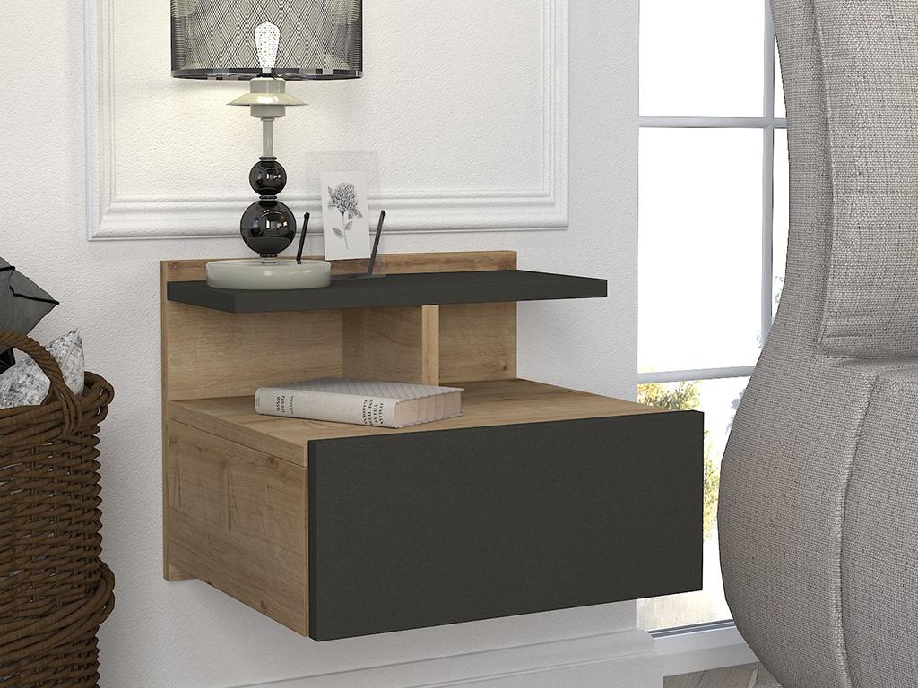 Nachttisch hängend - 1 Schublade - Holzfarben & Anthrazit - AZELNO günstig online kaufen