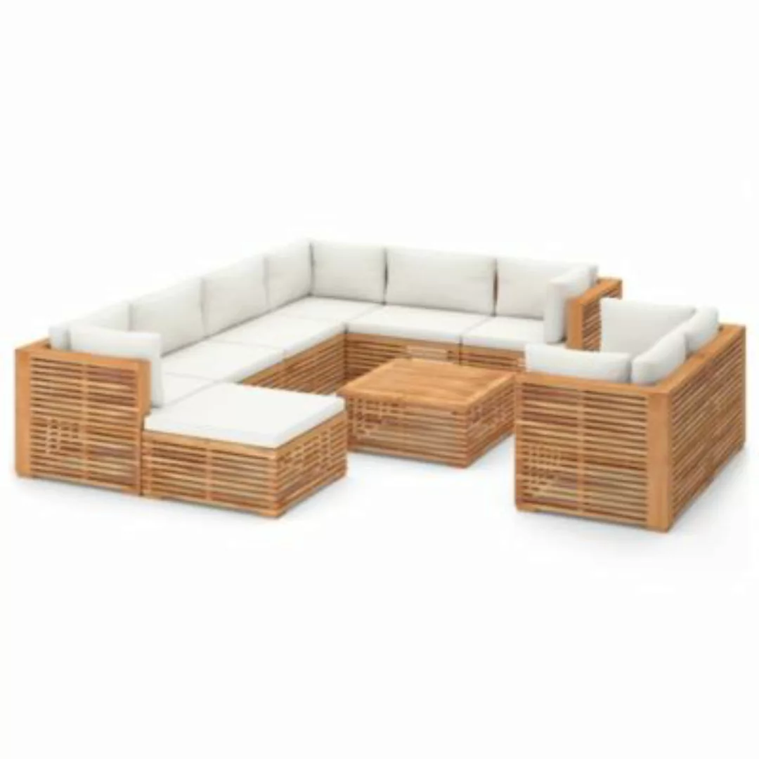 vidaXL 10-tlg. Garten-Lounge-Set mit Creme Kissen Massivholz Teak Garten-Lo günstig online kaufen