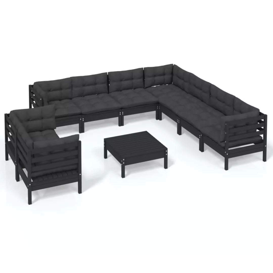 10-tlg. Garten-lounge-set Mit Kissen Schwarz Massivholz Kiefer günstig online kaufen