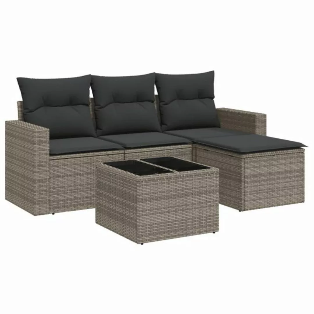 vidaXL Sofaelement 5-tlg. Garten-Sofagarnitur mit Kissen Grau Poly Rattan ( günstig online kaufen