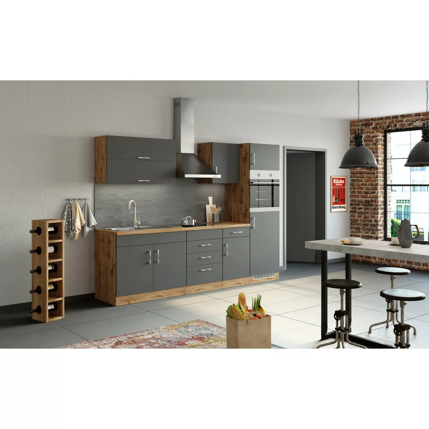 Held Möbel Küchenzeile Sorrento 270 cm Anthr.-Wotaneiche ohne E-Geräte günstig online kaufen