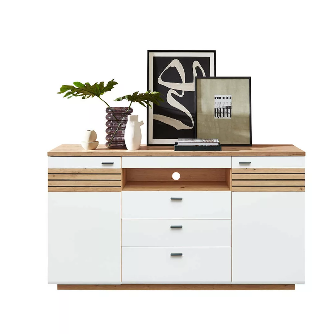 Sideboard 175cm breit, weiß mit Eiche, FALLON-55 günstig online kaufen