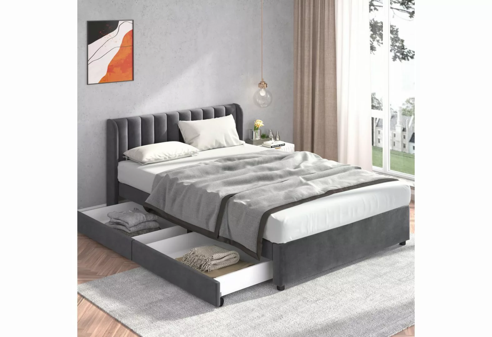 MODFU Polsterbett Doppelbett Stauraumbett Bett mit Lattenrost ohne Matratze günstig online kaufen