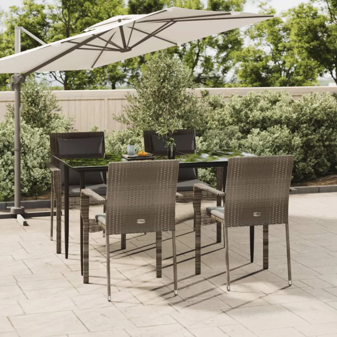 Vidaxl 5-tlg. Garten-lounge-set Mit Kissen Schwarz Grau Poly Rattan günstig online kaufen