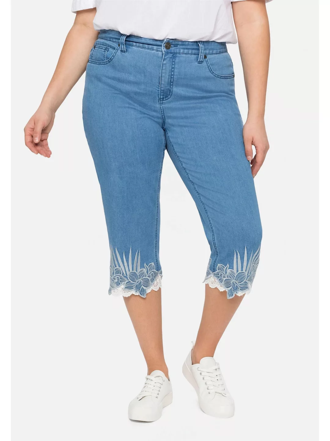 Sheego 3/4-Jeans "Große Größen", mit hochwertiger Stickerei und Spitzendeta günstig online kaufen