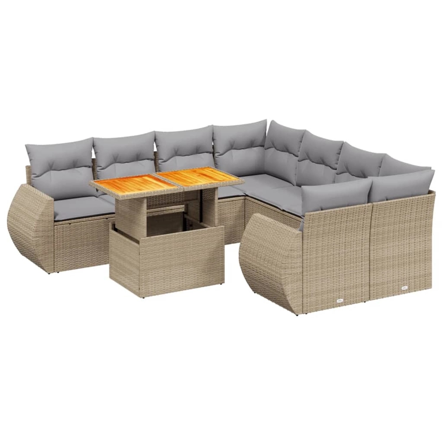 vidaXL 9-Tlg Garten-Sofagarnitur mit Kissen Beige Poly Rattan 3272123 günstig online kaufen
