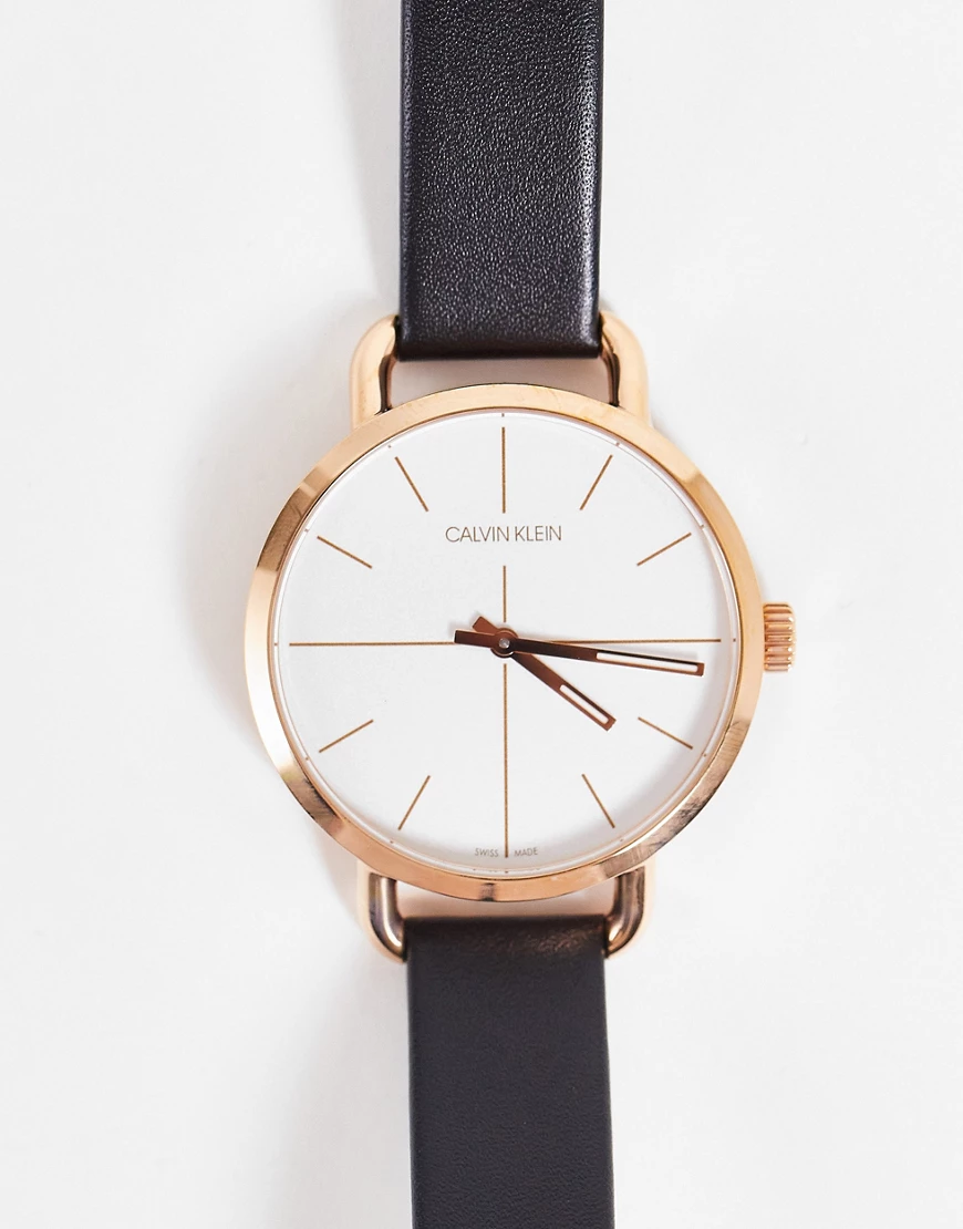 Calvin Klein – Uhr mit Lederarmband und goldfarbenem Detail günstig online kaufen