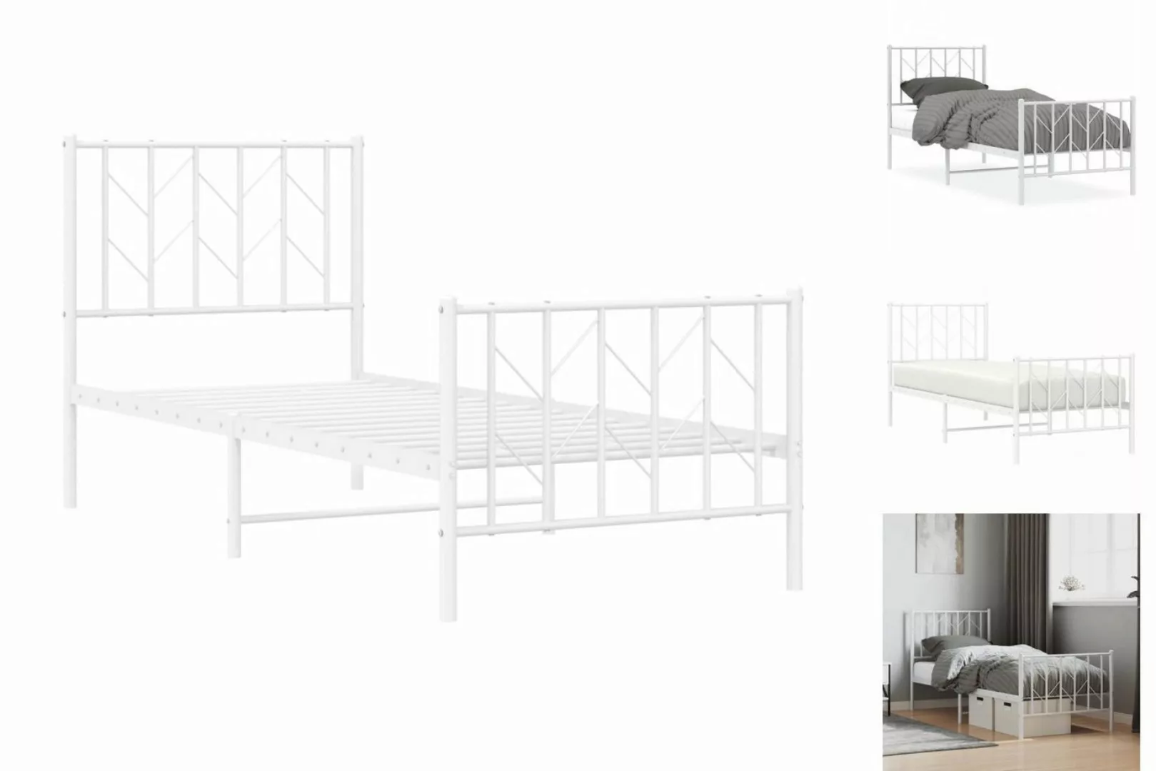 vidaXL Bettgestell Bettgestell mit Kopf- und Fußteil MetallWeiß 75x190 cm B günstig online kaufen