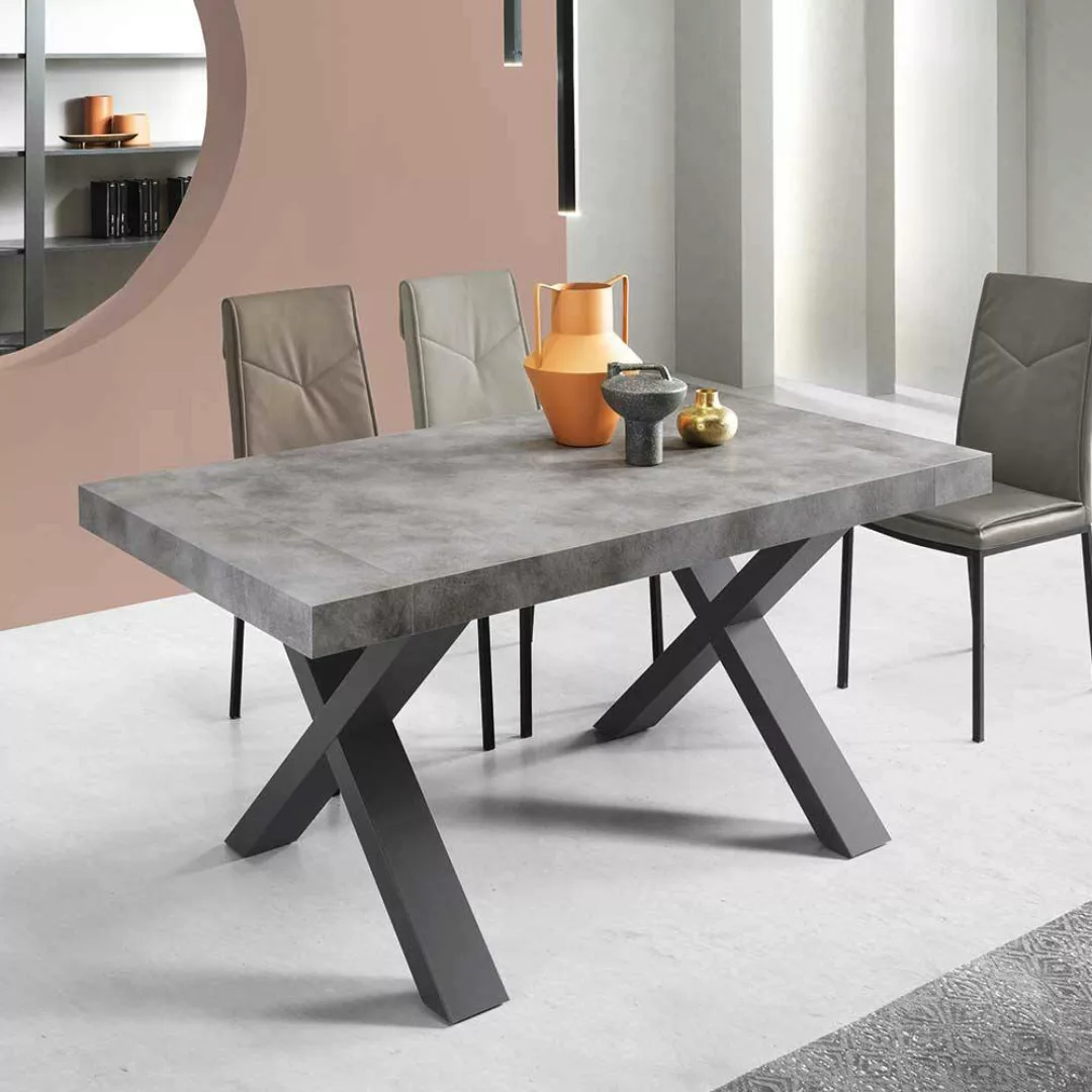 Premium Esszimmer Tisch in Beton Optik Grau zwei Einlegeplatten günstig online kaufen