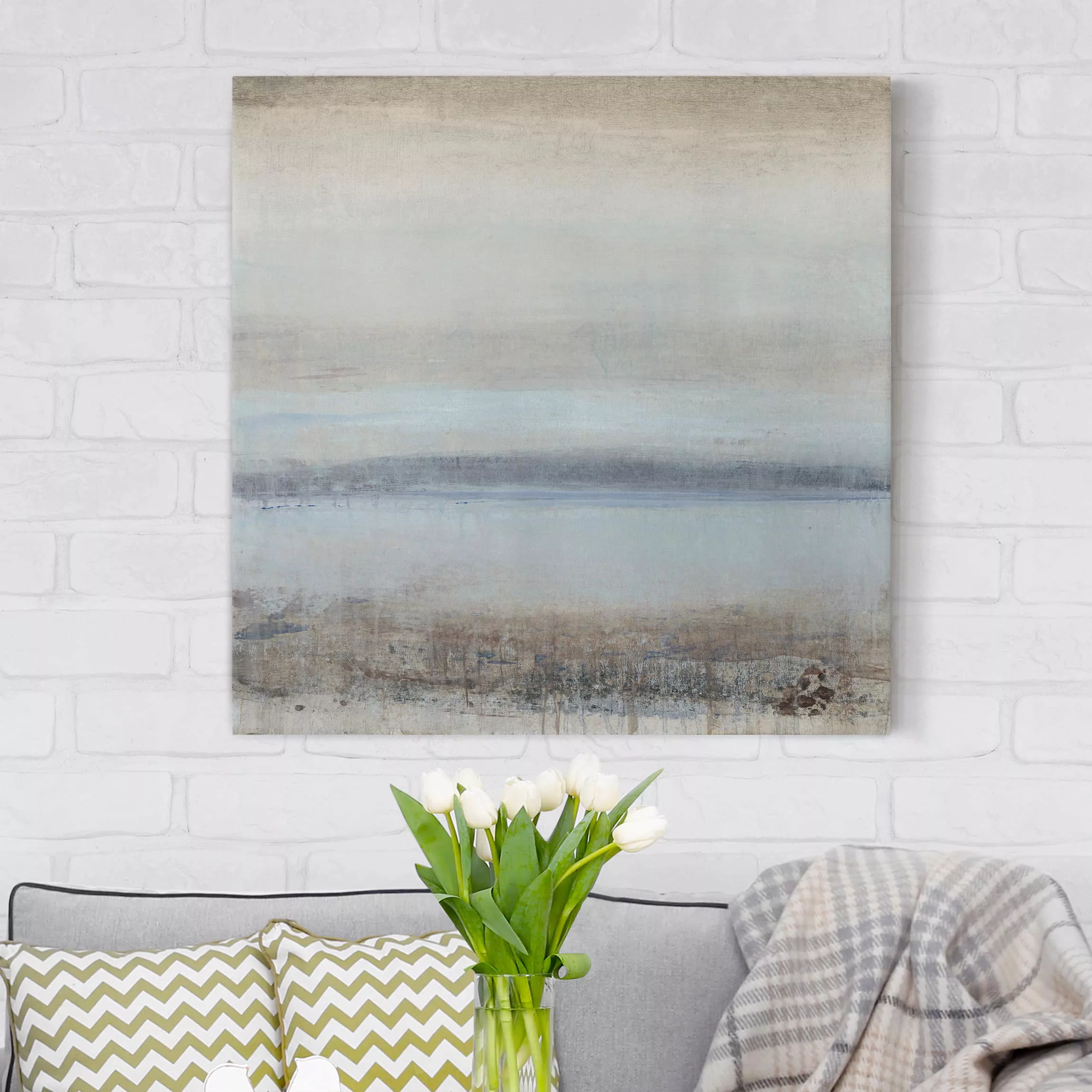 Leinwandbild Abstrakt - Quadrat Horizont über Blau I günstig online kaufen