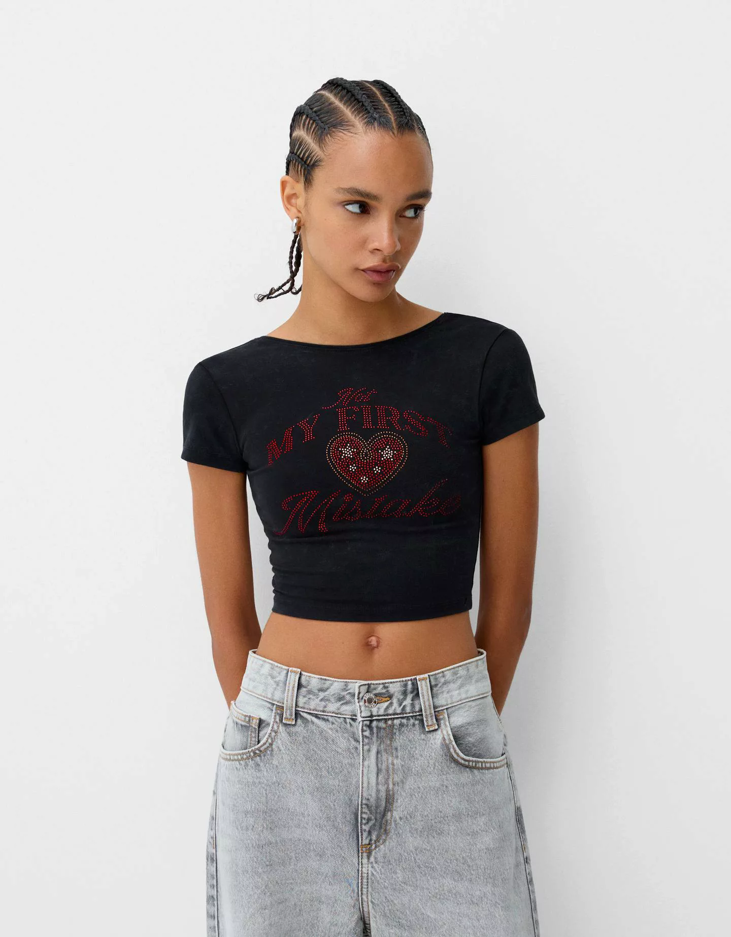 Bershka Rückenfreies T-Shirt Mit Strass Damen Xs Grau günstig online kaufen