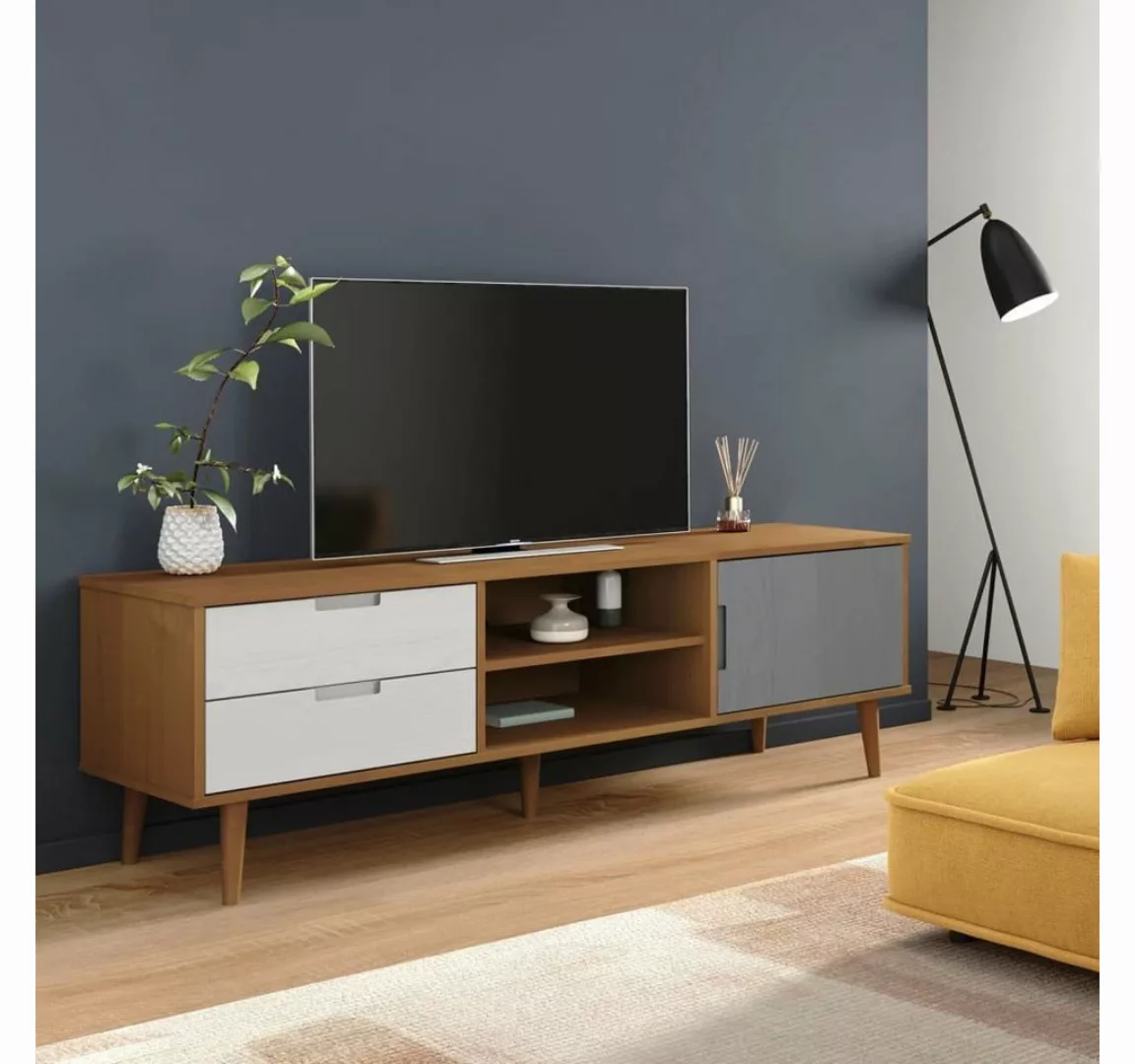 furnicato TV-Schrank MOLDE Braun 158x40x49 cm Massivholz Kiefer günstig online kaufen