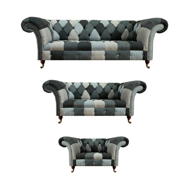 JVmoebel Chesterfield-Sofa Polstermöbel Mehrfarbig Sofa Set 3tlg Wohnzimmer günstig online kaufen
