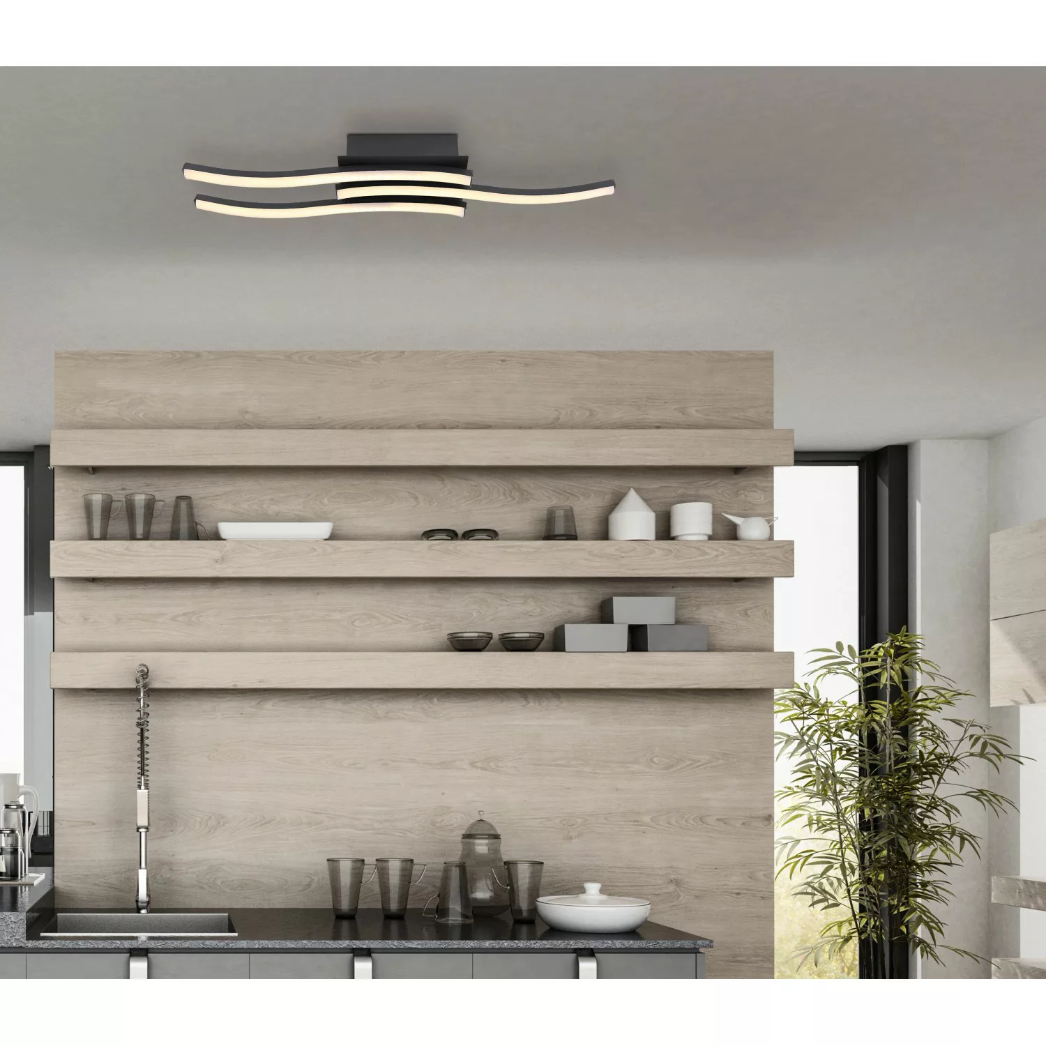 Globo LED-Deckenleuchte Kasimir 1-flammig Schwarz matt 540 x 160 x 66 mm günstig online kaufen