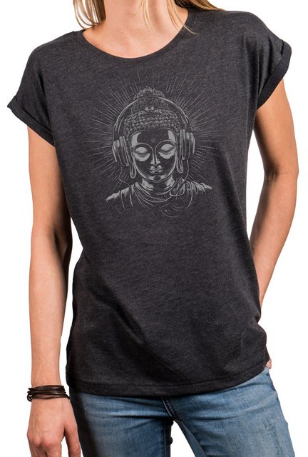 MAKAYA Print-Shirt Damen Buddha Motiv Kopfhörer Yoga Frauen Tops Sportlich günstig online kaufen