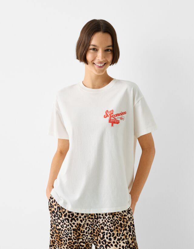 Bershka Oversize-T-Shirt Mit Print Damen M Grbrochenes Weiss günstig online kaufen