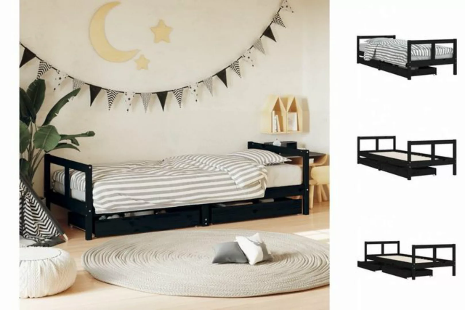 vidaXL Kinderbett Kinderbett mit Schubladen Schwarz 80x200 cm Massivholz Ki günstig online kaufen
