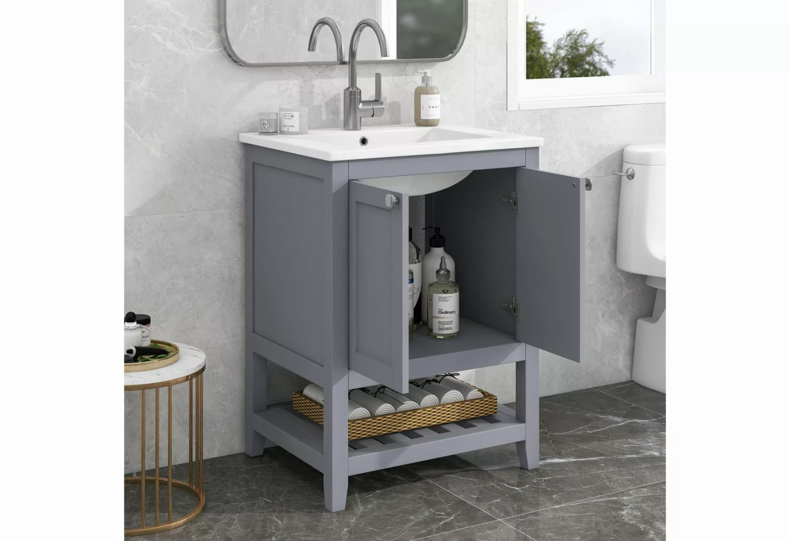 MODFU Waschbeckenunterschrank Badmöbel mit Unterschrank 60cm mit Keramik-Wa günstig online kaufen