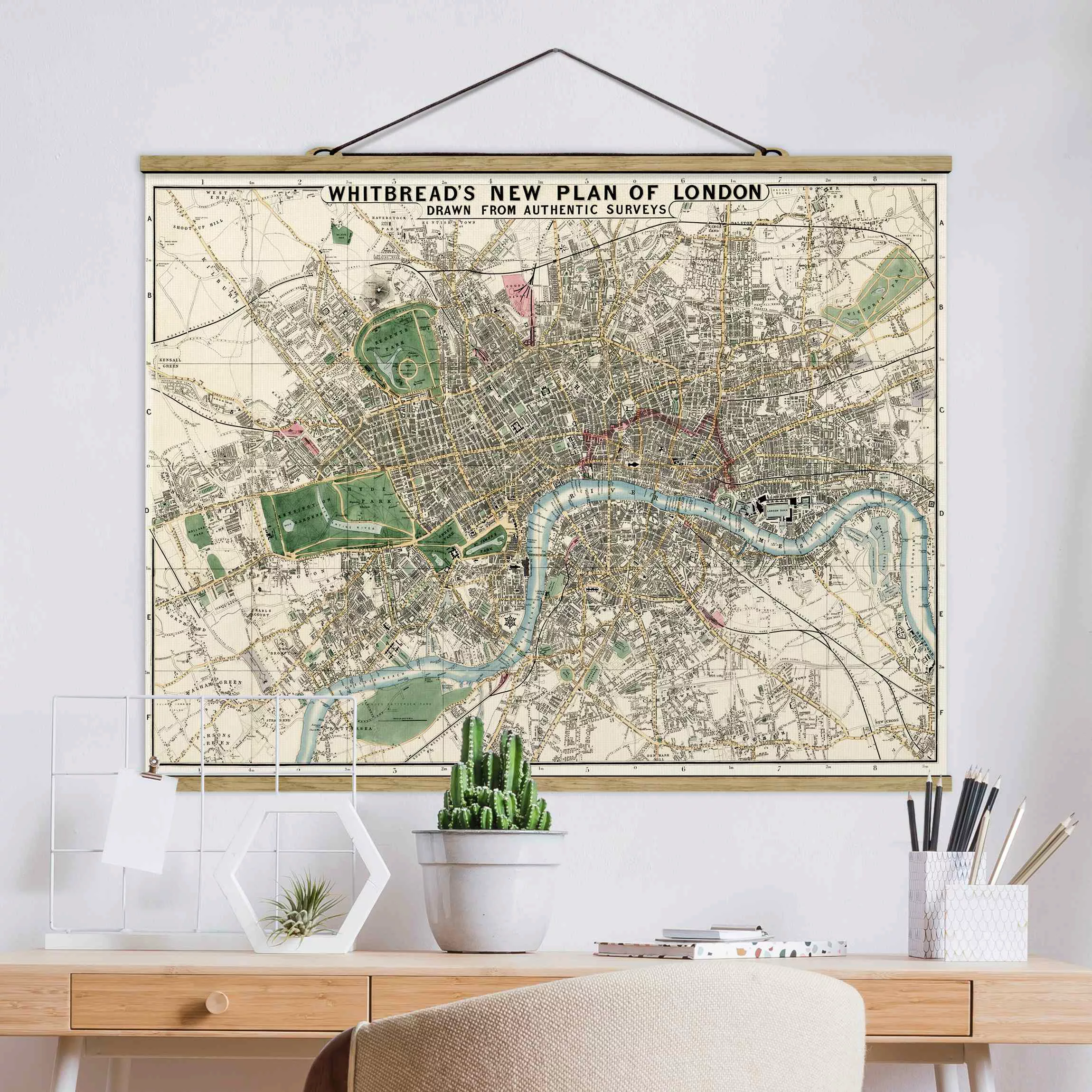 Stoffbild Karten mit Posterleisten - Querformat Vintage Stadtplan London günstig online kaufen