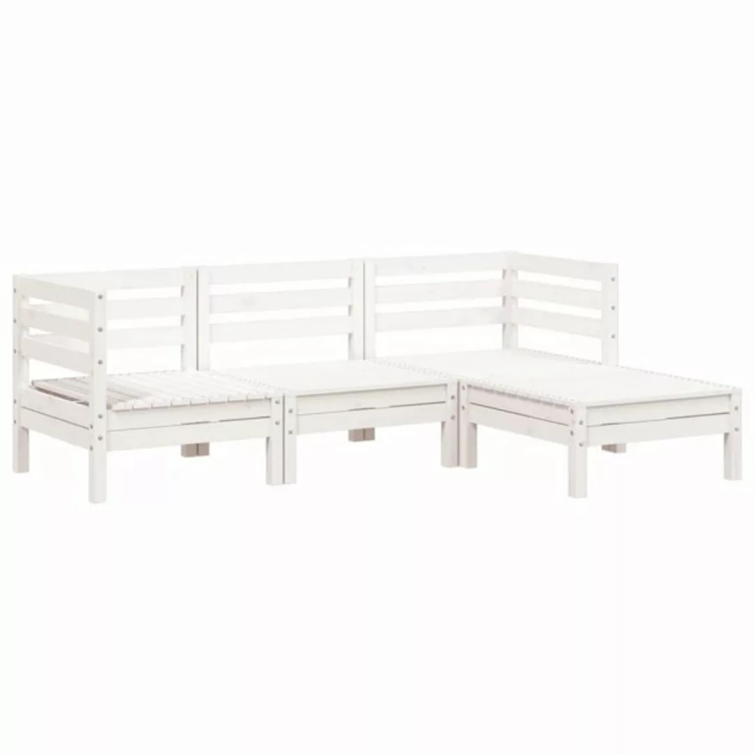 vidaXL Sofa, Gartensofa 3-Sitzer mit Hocker Weiß Massivholz Kiefer günstig online kaufen