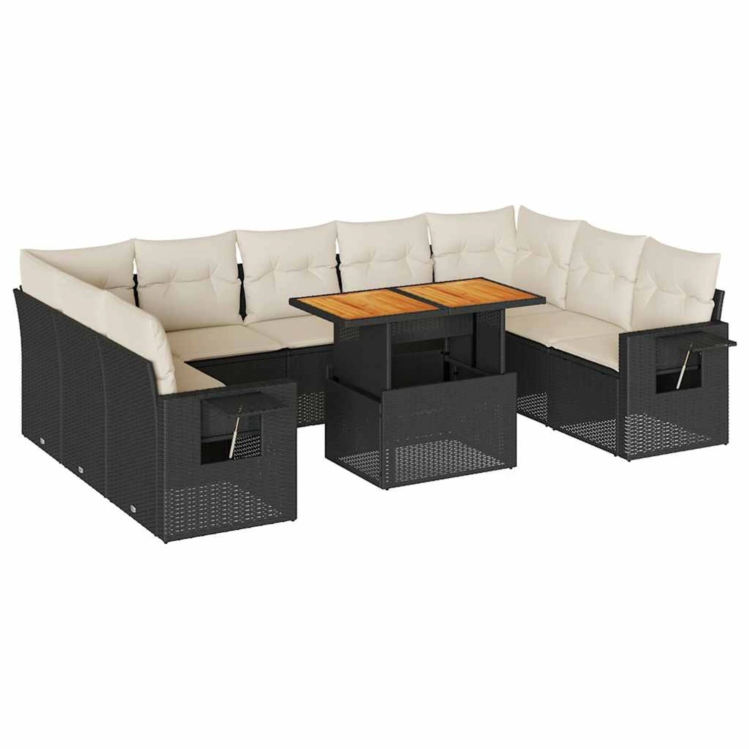 vidaXL 10-Tlg Garten-Sofagarnitur mit Kissen Schwarz Poly Rattan 3327192 günstig online kaufen