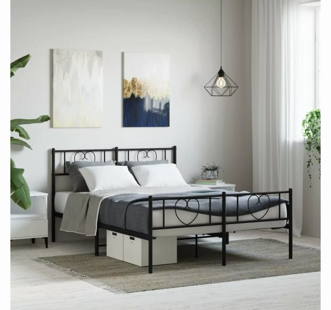 furnicato Bett Bettgestell mit Kopf- und Fußteil Metall Schwarz 135x190 cm günstig online kaufen