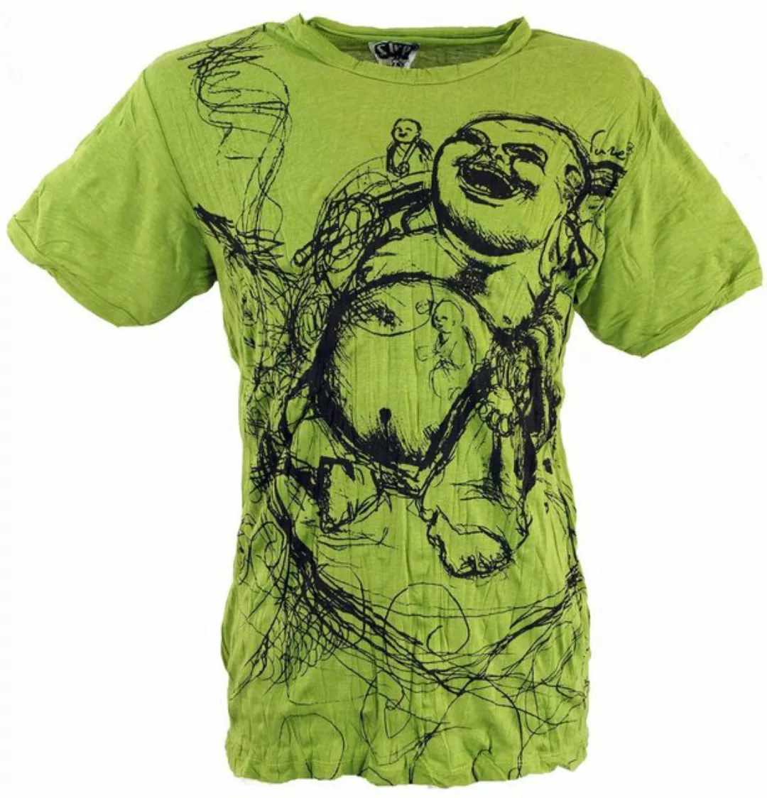 Guru-Shop T-Shirt Sure Herren T-Shirt Happy Buddha - lemon Goa Style, Festi günstig online kaufen