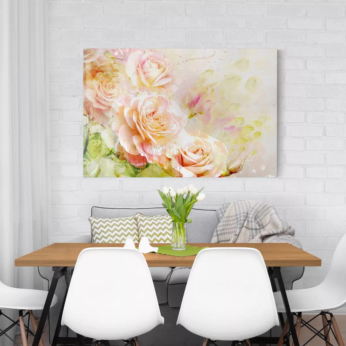 Leinwandbild Blumen - Querformat Aquarell Rosen Komposition günstig online kaufen