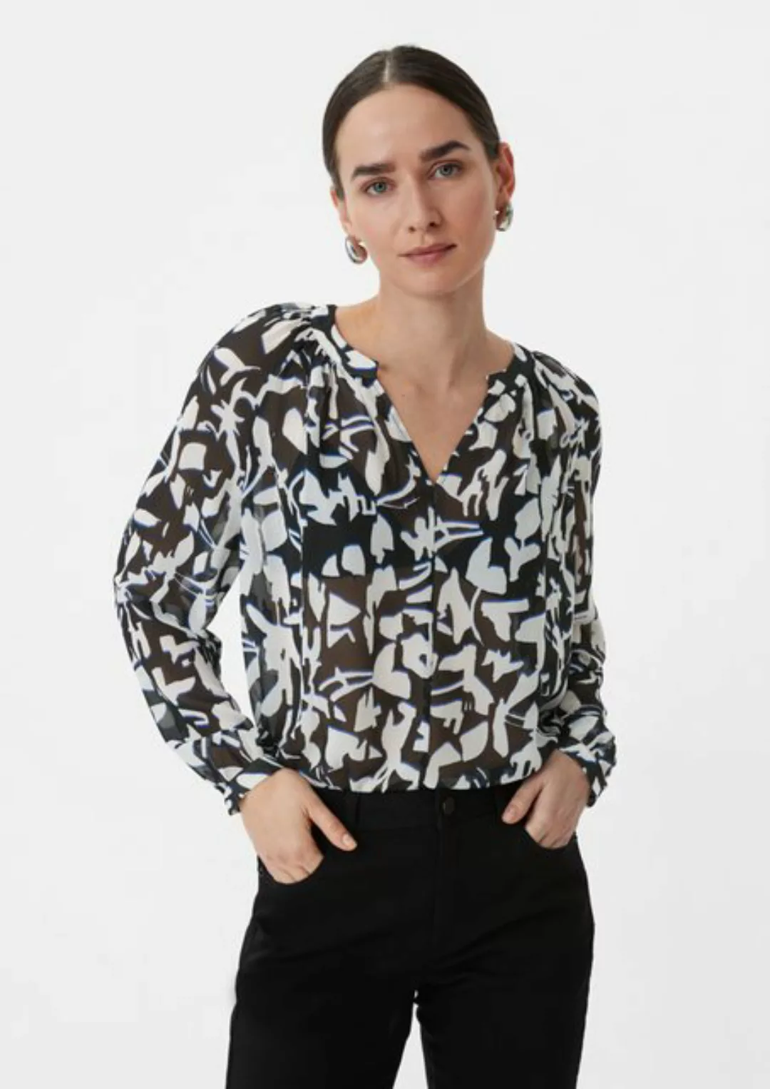 Comma Langarmbluse Bluse aus Chiffon Raffung günstig online kaufen